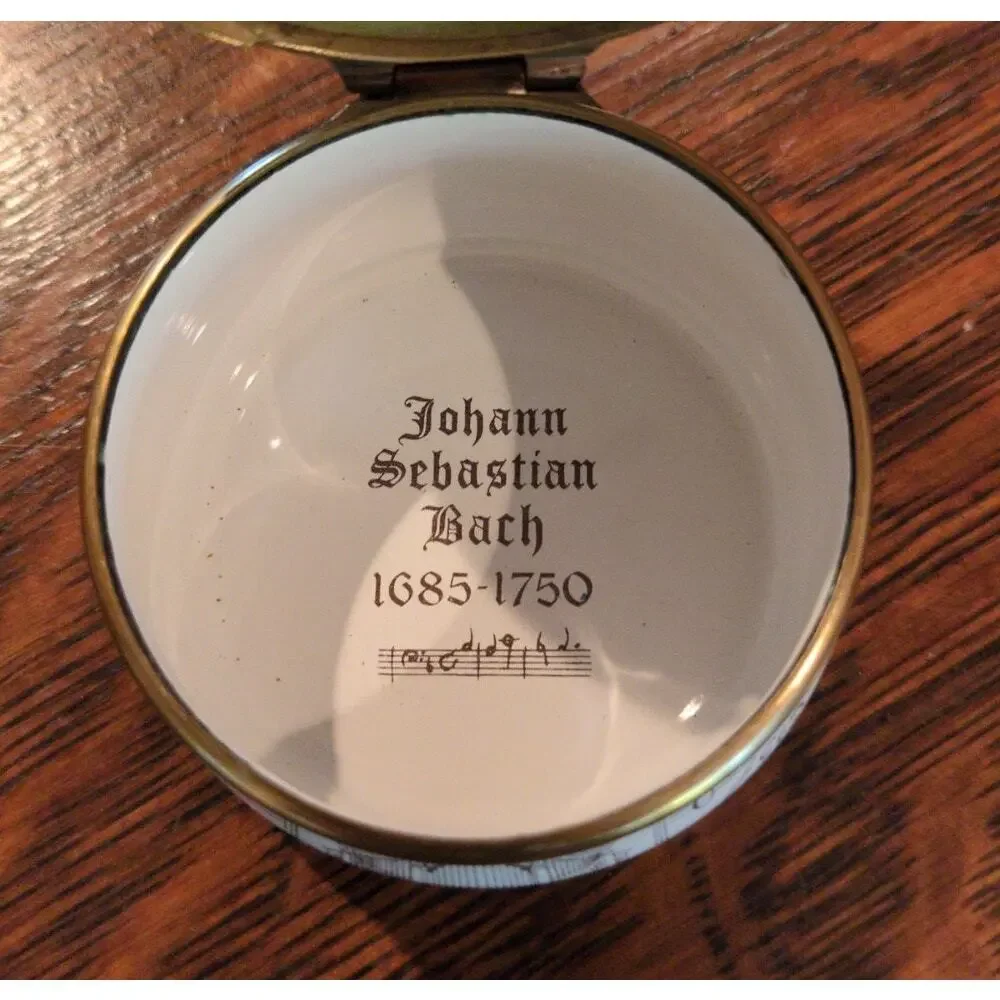 Bilston Battersea Enameled Copper Halcyon Days Trinket Box Johann S. Bach  #381